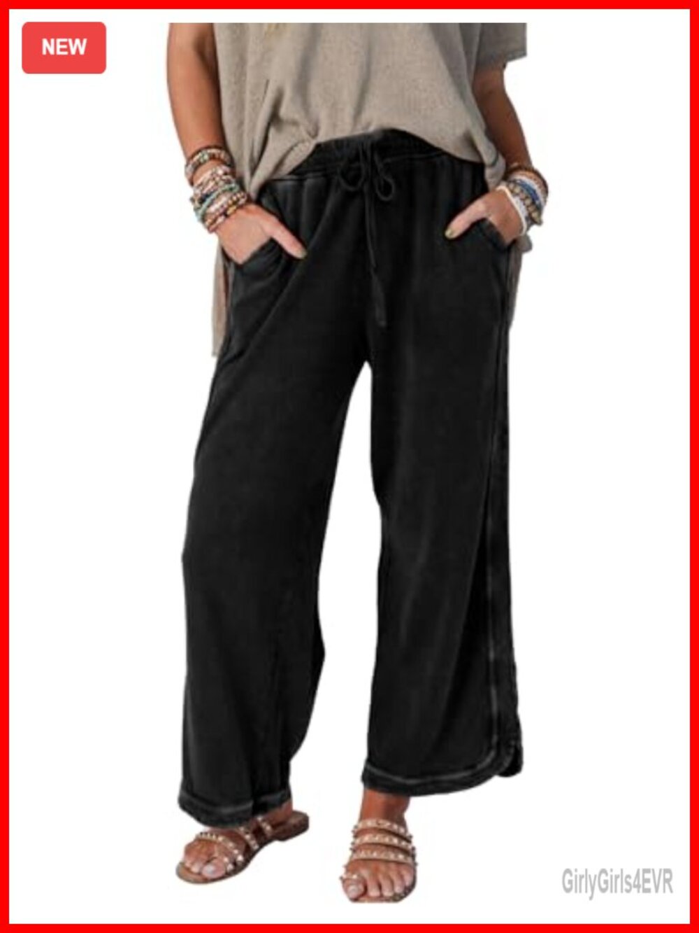 High Waist Wide Leg Sweatpants with Pockets, Drawstring Baggy Trousers